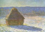Claude Monet haystack in the morning,snow effect oil painting on canvas